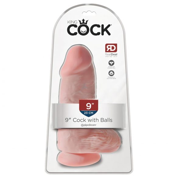 King Cock 9 Chubby - consolador con base y testículos (23cm) - natural