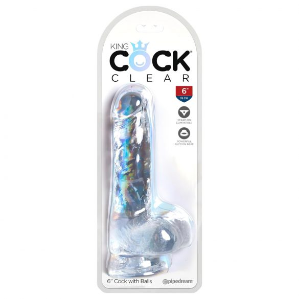 Dildo King Cock Clear 15cm - con ventosa y testículos