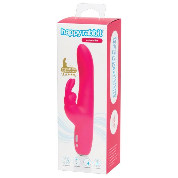 Happyrabbit Curvo Slim - Vibrador rosa impermeable con brazo estimulante