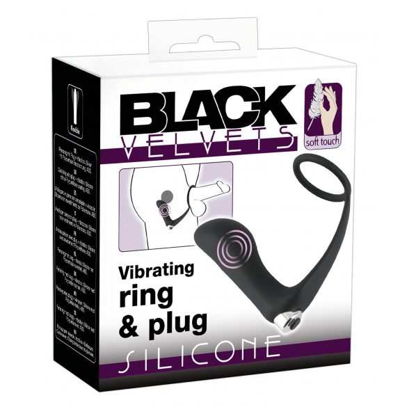 Velvet Negro - plug anal con anillo vibrante (negro)