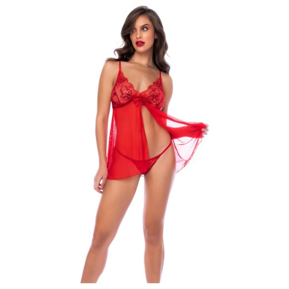 Mapalé - Conjunto de babydoll y tanga de encaje (rojo)