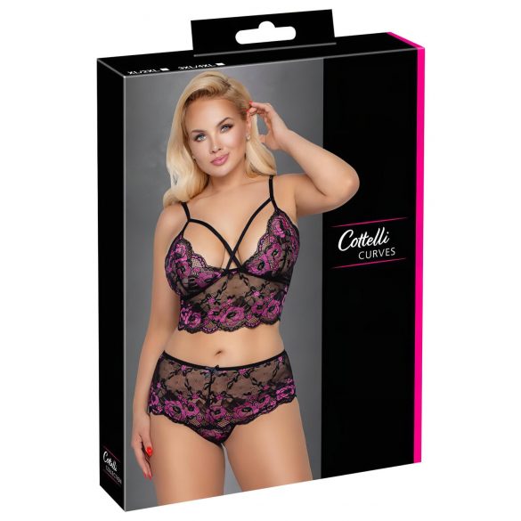 Cottelli Talla Plus - Set de sujetador floral (negro-lila)