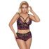 Cottelli Talla Plus - Set de sujetador floral (negro-lila)