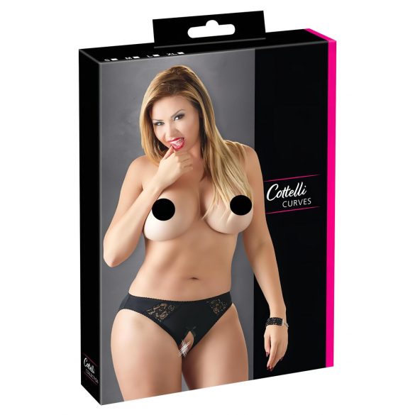 Cottelli Talla Grande - bikini de encaje con apertura (negro) - 2XL