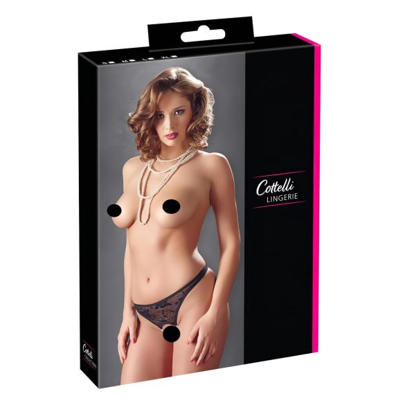 Cottelli - Tanga abierta de encaje con perlas (negro) - M