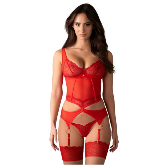 Set de encaje rojo seductor Obsessive - L/XL