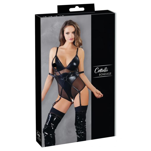 Cottelli Bondage - body brillante con esposas (negro) - M