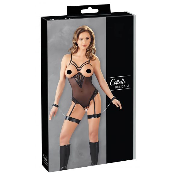 Cottelli Bondage - Body negro con anillos y correas de restricción - M