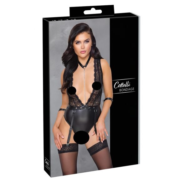 Cottelli Bondage - Body de encaje con cuello (negro)