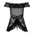 Obsessive Flores: Babydoll con volantes y tanga (negro)