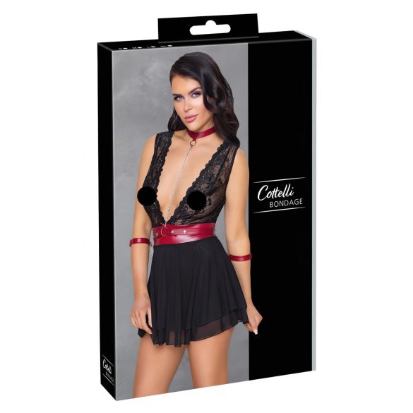 Cottelli Bondage - Babydoll de encaje negro con cuello halter