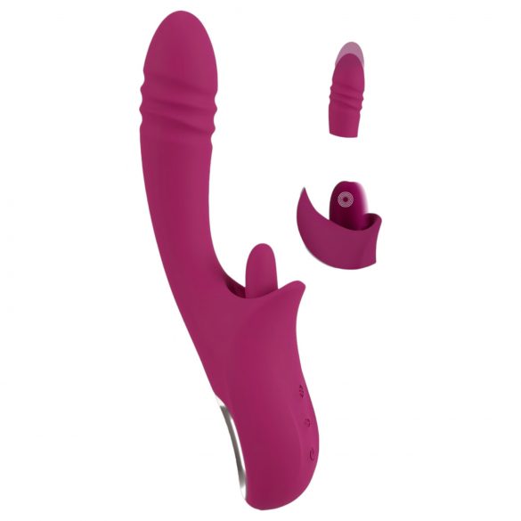 Vibrador púrpura con lamidos y empujes.