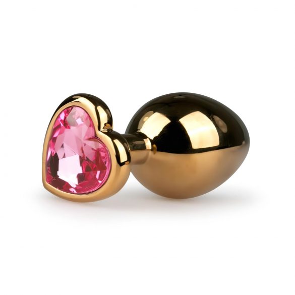 Plug anal Metal No.7 corazón con piedra rosa - oro (3cm)