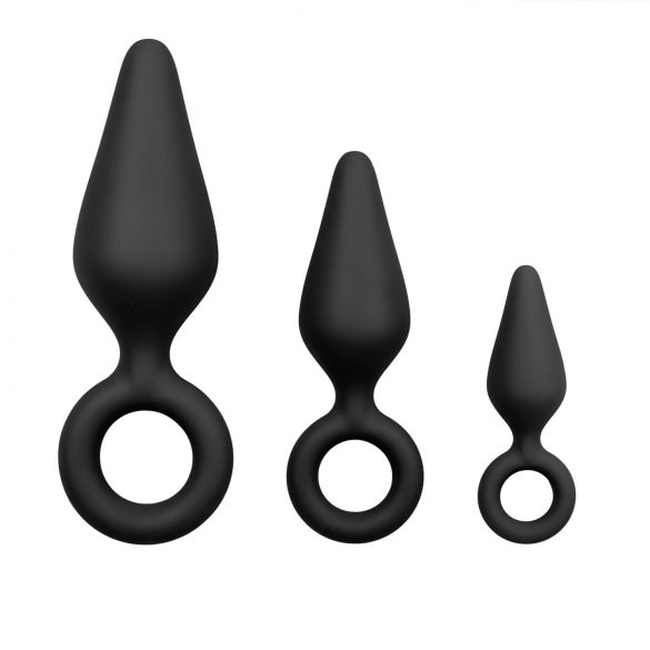 Conjunto de plugs anales con anillo - 3 piezas (negro)