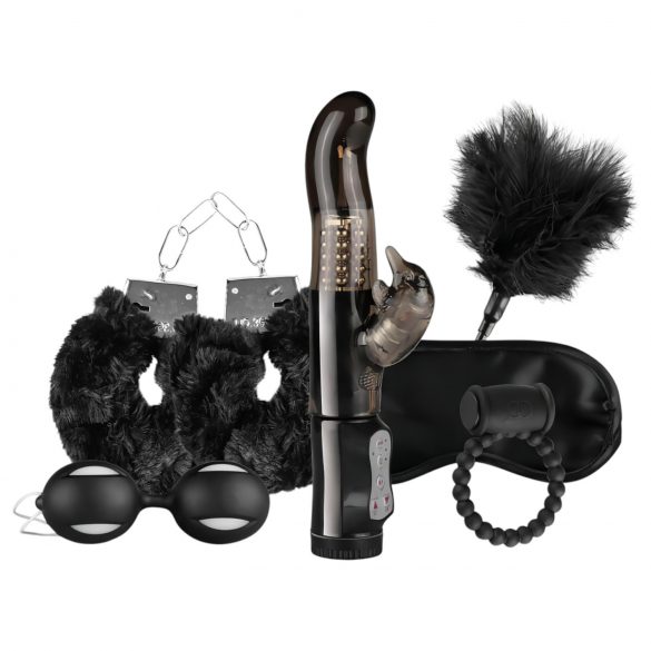 LoveBoxxx I love Black - Kit de ataduras con vibrador (6 piezas) - negro