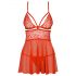 Obsessive 838-BAB-3 - picante babydoll de encaje con tanga (rojo) - L/XL